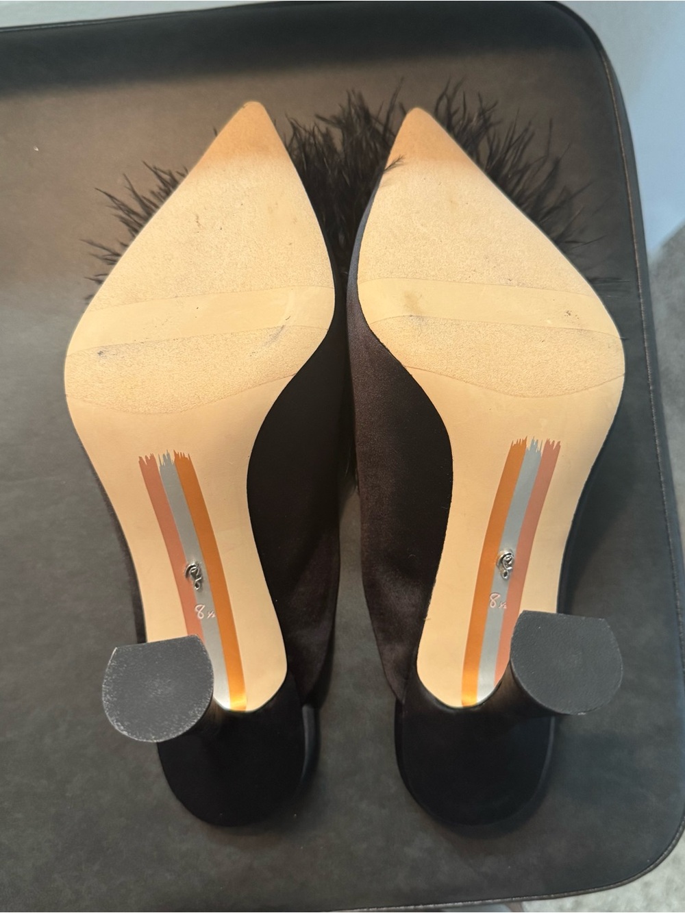 Sam Edelman Black Feather Pom Slip-On Mules - Picture 7 of 8